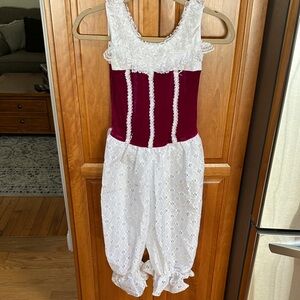 Elegant Kids Lace One Piece dance costume with eyelet balloon pants